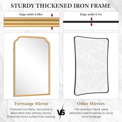 Ferytange 24X36 Inch Gold Mirror for Bathroom, Modern Rounded Corner Rectangle Mirror with Non-Rusting Iron Metal Framed Bathroom Vanity Mirror for Over Sink Wall Decor(Tempered Glass) by Ferytange - Image 7