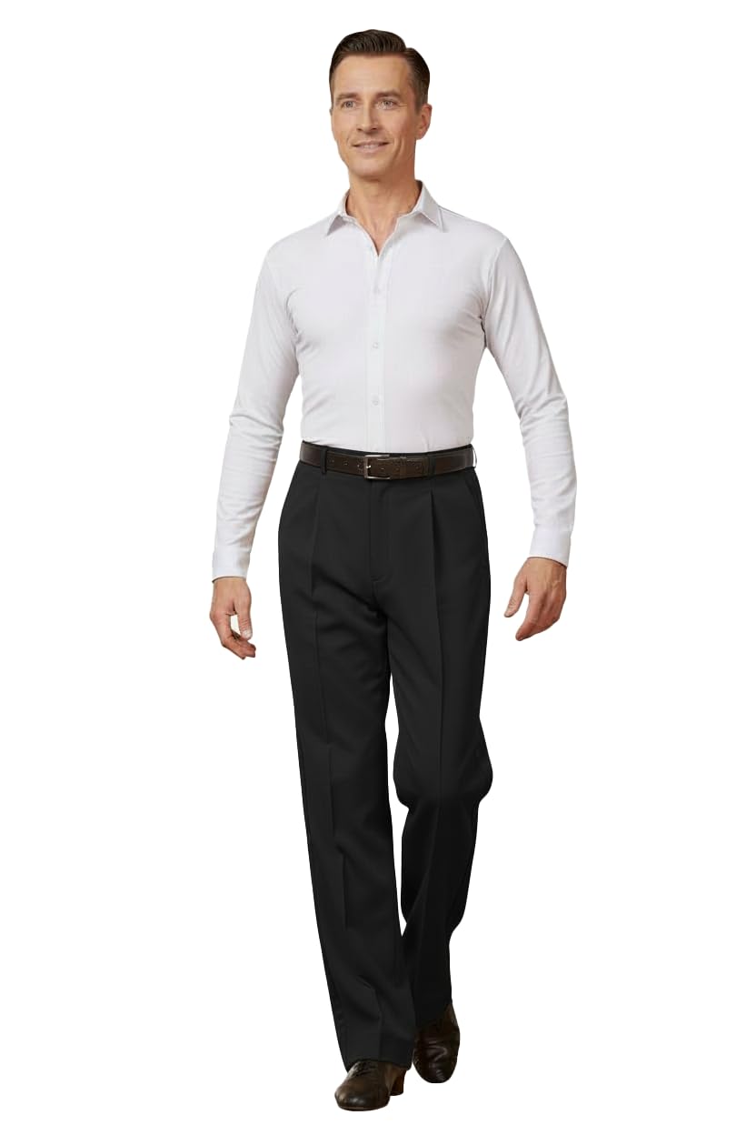 Pantalón de hombre para danza estándar y baile de salón con pliegues delanteros y bolsillos ribeteados