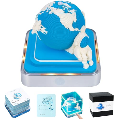 RSLIPIN 3D Memo Pad Time Piece Calendar 2026,3D Calendar 2026 Desk Calendar with Lights DIY Notes Notepad Paper Carving Art Blue Earth