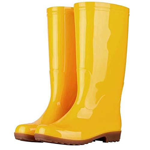 ANIIWO Men's Rain Boots Short Tube Waterproof Shoes Outdoor Slip On Garden Kitchen Work Ankle Snow Rain Boots Shoes (Hightop-Yellow, US 12)