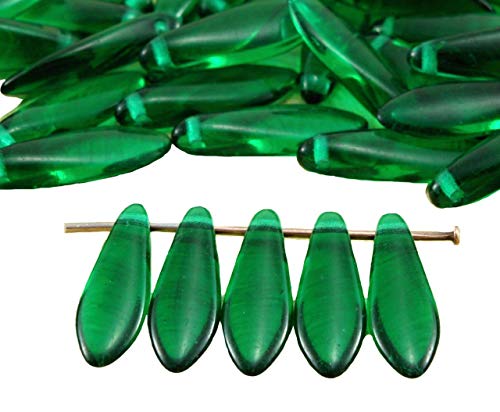 Leaf Beads 30pcs de Cristal de color Verde Claro de Cristal checo Daga Perlas de la Hoja Plana de 5 mm x 16mm