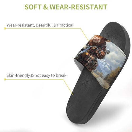 Scottish Highland Cow Motorcycle Rider Slippers for Men Wormen Shower Bathroom Slipper Indoor Beach Non Slip Sandal3