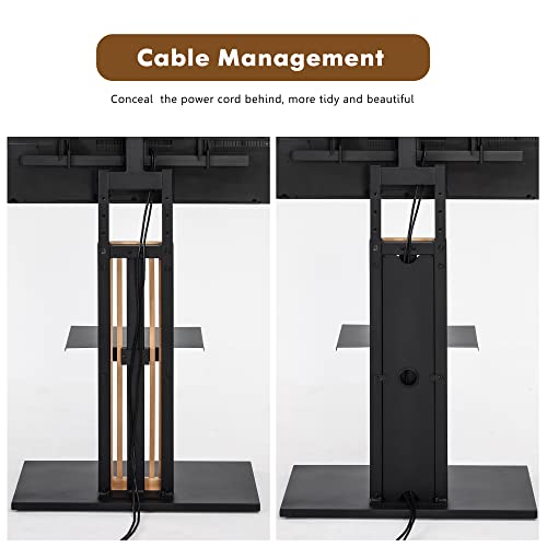 Fitueyes Design Corner Floor Tv Stand For 55 65 75 80 Inch Large Tv, Mid Century Modern Tv Stand Swivel Tv Mount & Black Heavy Duty Metal Base Holds 110Lbs, Wood Tv Floor Stand For Living Room Bedroom #TOP4