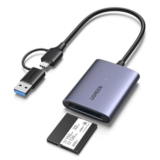 UGREEN Lecteur de Carte CFexpress Type B USB A et USB C 3.2 Gen 2 Mâle 10Gbps Adaptateur Carte Mémoire CFe Type B 1250MB/s Théorique Compatible avec MacBook iPad Pro Air iPhone 17 Air Pro Max 16