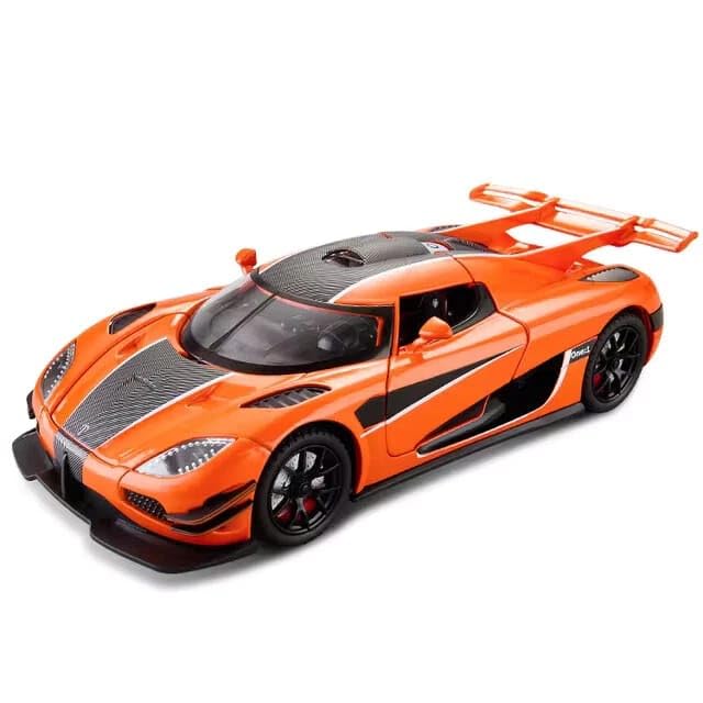 Image of 1:24 Scale Koenigsegg One:1 Diecast Model Car with LED Lights & Engine Sound | Premium Metal Body | Openable Doors via Roof Button | Realistic Collectible Toy for Kids & Adults-Orange