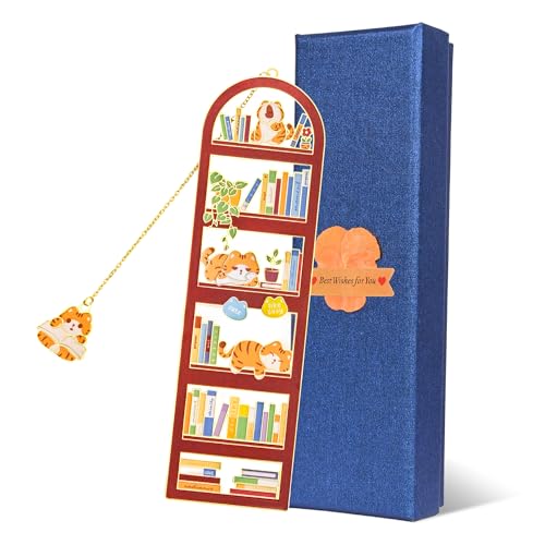 Orange Tabby Cat Metal Bookmark with Cat Charm and Gift