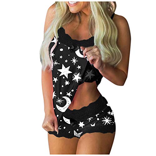 LATINDAY Women's Pyjamas Set Women Lace Cami & Shorts Lingerie Pjs Nightgown 2 Piece Sexy Lingerie Nightwear Sleepwear