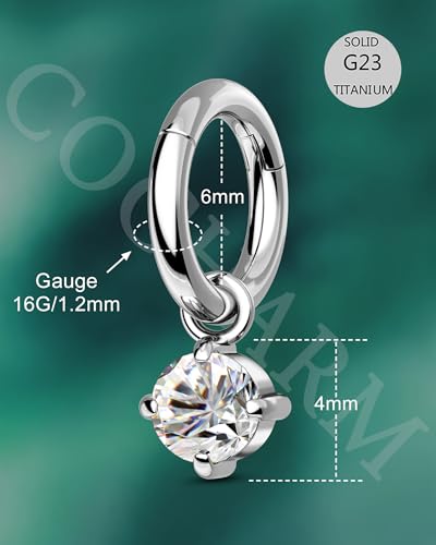 COCHARM G23 Titanium Clicker Hoop Rook Piercing Jewelry 6mm 8mm 16G Surgical Steel Dangle Rook Earring for Women Dangling Daith Helix Piercing Ring Nickel Free3