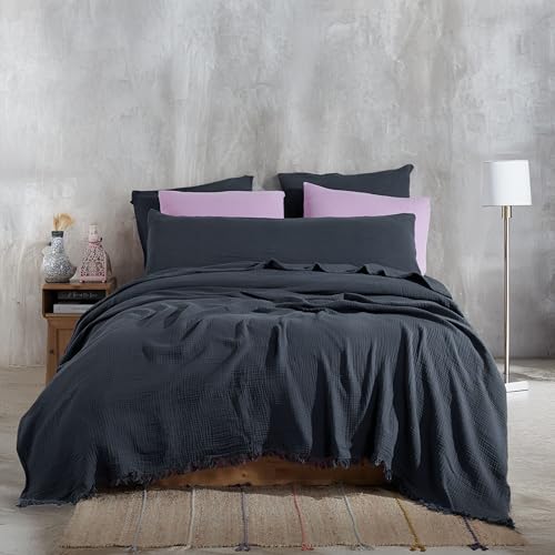 Coperta in 100% cotone, per letto matrimoniale, a 4 strati, leggera e traspirante, per l'estate, per letto matrimoniale, lussuosamente morbida coperta in garza (colore blu spazio, queen XL, 229 x 241