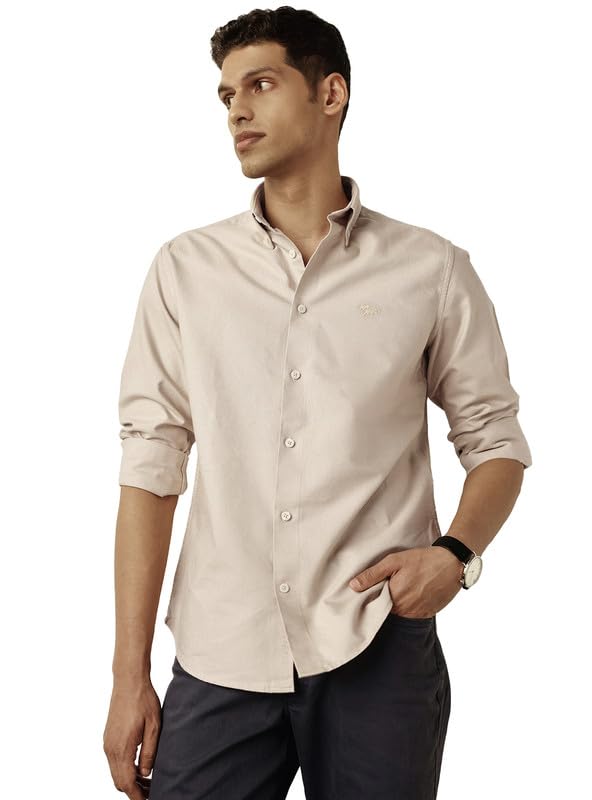 andamen Men Beige Full Sleeve Button Down Slim Shirt (Beige)-picture-11