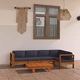 Gecheer Juego de sofás de jardín de 6 plazas, cojines grises oscuros macizos de acacia, para exteriores, salones, salones de jardín, de exterior, sofás modulares, juego de jardín, 3057952