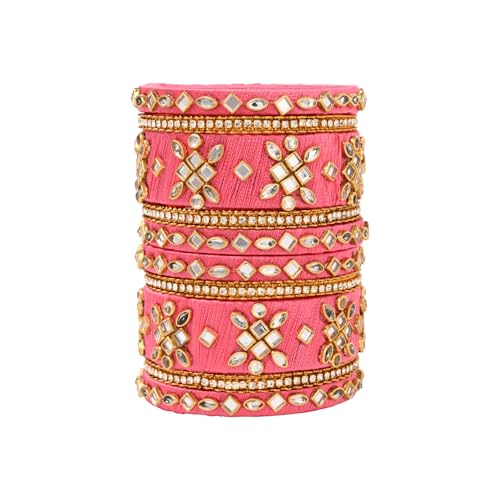 Image of I Jewels Gold Plated Traditional Silk Thread Embellishments Bangles Chuda Bangle Set for Bridal /Women