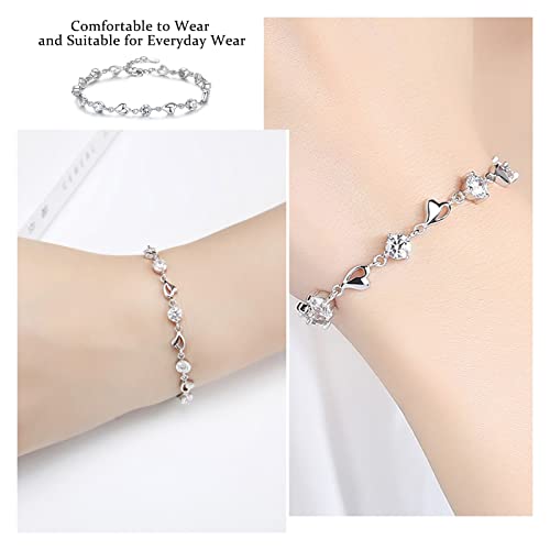 FuninCrea Silver Love Heart Bracelet Sparkle Cubic Zirconia Bracelet for Women Girls Vintage Classic Adjustable Crystal Friendship Bracelets Jewellery Gift for Birthday - Image 5