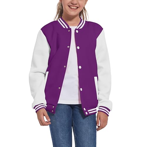 Image of Kids Baseball Jackets Boys Girls Fit Varsity Jacket Casual Lightweight Plain Button Cardigan School Coat