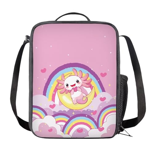 Kids School Bag Set for Girls Boys,Book Bag with Lunch Bag and Pen Case, Sturdy Sport Travel Essentials Middle Hight School,Unisex Child Multiplier Backpacks Rainbow Axolotl4