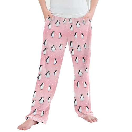 Cute Penguin Long Pajama Pants Elastic Waist PJ Bottoms with Pockets S A112982