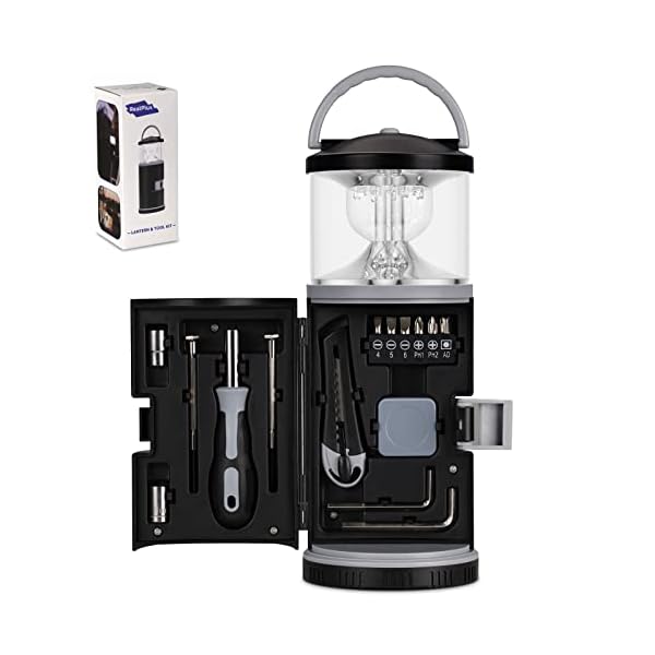 RealPlus Campinglaterne mit Camping Tool Kit, LED Campinglampe und Camping Häufig verwendete Werkzeugpakete, Batteriebetrieben Notfallleuchte für Camping, Angeln, Stromausfällen, Geschenke Männer