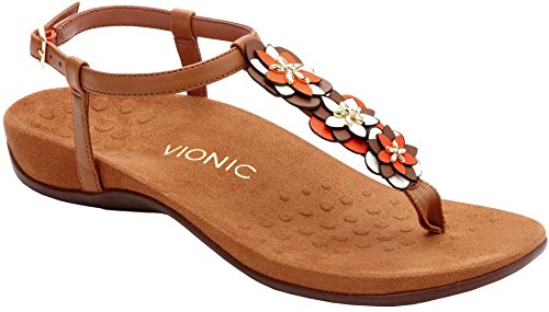 Vionic Women's Rest Paulie Toe-post Sandal - Ladies T-Strap Sandals with Concealed Orthotic Arch Support Tan 9 Medium US