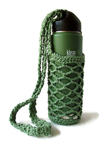 Cotton Crochet Crossbody Water Bottle Bag Green Drink Carrier Beverage Sling4