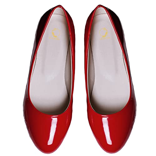 SHODENSE Women Round Toe Patent Flats Comfortable Slip On Ballet Flats Causal 0.5 Inch Flat Heels Dress Shoes Office Basic Patent Loafer Flat Shoes Drive Walking Elegant Chic Size 4-15 M US