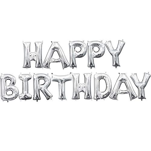 Image of WoW Party Studio Happy Birthday Letters Foil Balloon Silver + Pack of 30 Rubber Balloons (Blue, Black and Silver) for Happy Birthday Decorations