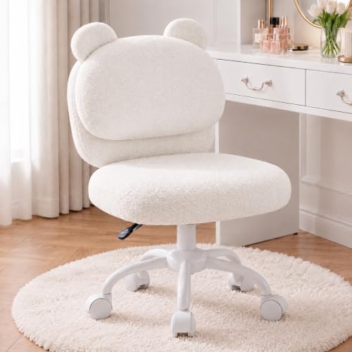 HUANUO Fluffy Vanity Chair w/ Bear Backrest (White) - image 1