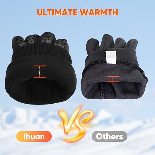 Image of ihuan Winter Waterproof Gloves Cold Weather - Snow Ski Windproof for Men Women, Warm Touchscreen Thermal for Running Cycling