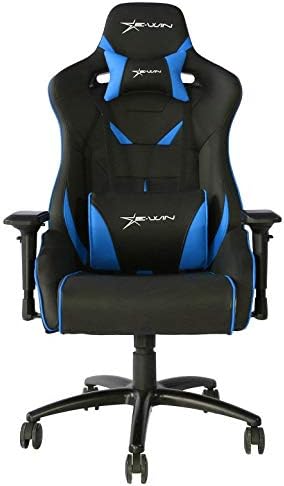 EWin Computer Gaming Office Chair 330lbs 4D Adjustable Armrests Ergonomic High-Back PU Leather Tilt Rocker Seat Height Adjustment Mechanisms Black Blue with Pillows(Flash Normal Series)