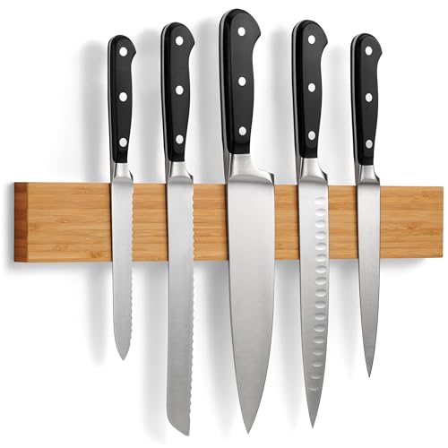 Magnetic Knife Holder for Wall with Extra Strong Magnet - 16 Inch - Knife Magnetic Strip in Bamboo for Knives, Utensils and Tools - by LARHN