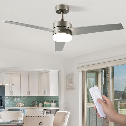 DWVO 52" Ceiling Fan with Lights and Remote, 3 Blade Ceiling Fan with Light Tri-Color Temperature, Modern Ceiling Fan with Reversible 6 Speed,Quiet DC Motor for Bedroom, Living Room