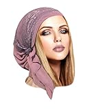 ShariRose Lavender Headscarf Chiffon Head Wear for Women Non Slip Purple Pre tied Bandana Vintage Lace (Lavender short lace)