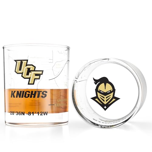 Image of Greenline Goods University of Central Florida Knights Whiskey Glasses Set of 2, 10 oz Rocks Glasses with Full-Color Logo & Campus Map - Officially Licensed Bourbon Glass Gift for Alumni & Fans