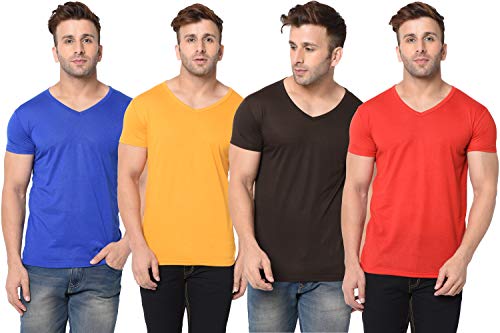 Image of Men's Half Sleeve Cotton V Neck T-Shirt (Pack of 4)