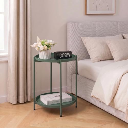Table d'appoint ronde en métal HollyHOME verte à 2 étages