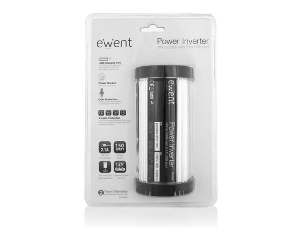 Eminent EM3995 - Inversor Convertidor de Tensión para Coche, Enchufe para Coche (12 V, 230 V, CC, 150 W, con conectores USB, incluye encendedor de cigarrillos)