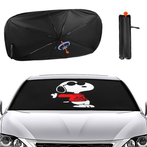 スヌーピー (2) 車用 サンシェード 傘型 折り畳み式 フロントガラス用 車用パラソル 日よけ 遮光 強力断熱 日焼け対策 車内用品 UVカット 紫外線反射 暑さ対策 車中泊 仮眠 プライバシー保護 盗難防止 取付け簡単 収納ポーチ付き 車保護 自動車