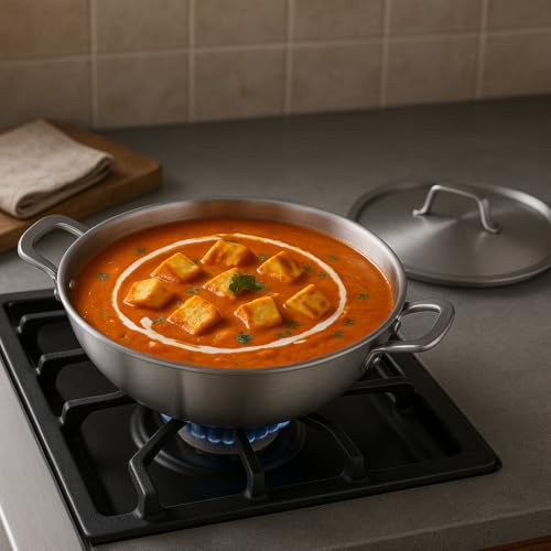 Image of Pigeon Tristeel Triply Stainless Steel Kadai 5900ml (30cm) with Lid | ISI Marked Jumbo Kadhai for Induction & Gas | Heavy Bottom Rust-Free Cookware