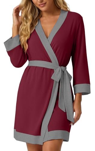 Image of PrinStory Womens Robe Knit Kimono Bathrobe Lightweight Soft Sleepwear Knee Length Lounge Robes