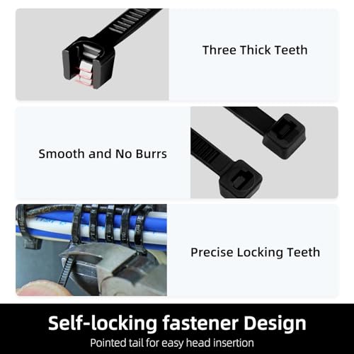 Image of Zip Ties 8 inch, 1000 Pack Black Zip Ties, Self-Locking Nylon Cable Ties with 40 lbs Tensile Strength,Wire Ties for indoor and outdoor use.