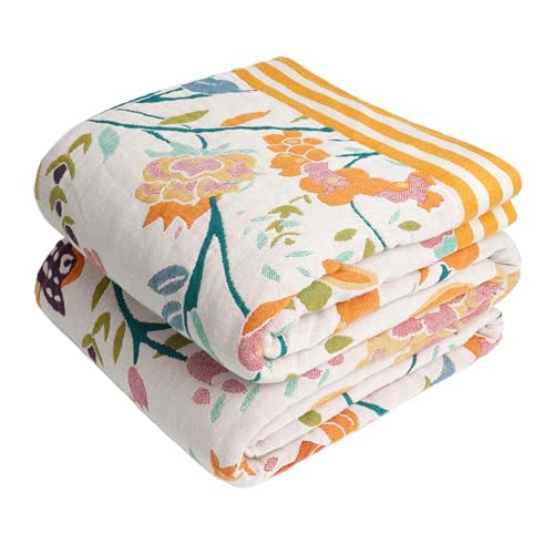 VANJOROY Boho Throw Blanket, 100% Organic Cotton Breathable Ultra Soft 91