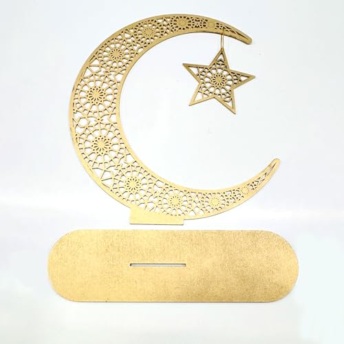 Haoser Eid Decor Ramadan Moon Wooden Sign (12 Inch) Islamic Wall Art for Ramadan Kareem & Eid Celebration Ramadan Mubarak Moon Sign & Eid Decoration ramadan table decor