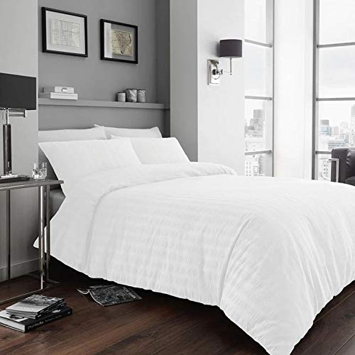 Divine Overseas Premium Satin Stripes Hotel - Size 90" x 100" Inches - 100% Cotton - 1 Double Bed Duvet/Quilt Cover - White Colour 1