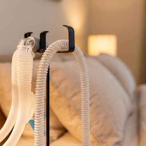 Image of CPAP Hose Holder & Bedside Organizer with T-Style Hook, Luggage ID Tag & Dust Cover - Nightstand CPAP Mask Hanger Stand for Tubing, Mat & Supplies - T-Hook + Luggage Tag
