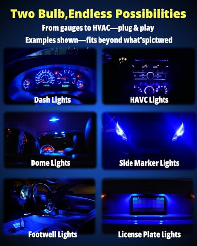 Image of WLJH 40-Pack Blue T10 T5 LED Bulb with Twist Socket, Polarity-Free Dimmable | 4014 SMD, 300lm, 194 168 W5W 2721 74, Dash Gauge Lights for Instrument Cluster HVAC Interior Dome Map License Plate
