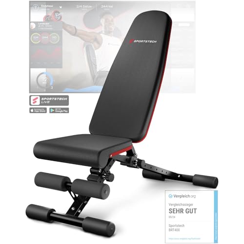Sportstech Hantelbank Klappbar für Zuhause, 40in1 Schrägbank & Flachbank mit Bankdrücken, Rückentrainer, bench press, Deutsche Qualitätsmarke, sicheres Verstellsystem, BRT400, Vergleichssieger