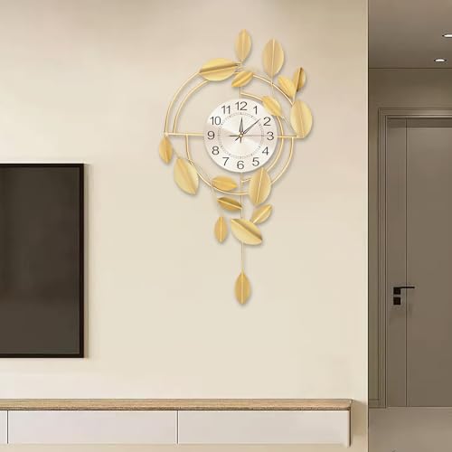 Reloj de pared moderno con diseño de hoja dorada 3D silencioso miniatura 2