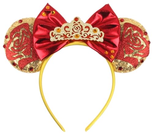 Image of CLGIFT Belle Minnie Ears,Pick your color, Beauty and the Beast Minnie Ears, Silver gold blue minnie ears, Rainbow Sparkle Mouse Ears,Classic Red Sequin Minnie Ears (Belle)