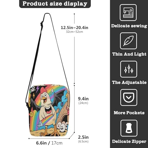 men's messenger bag Crossbody Bags For Women Shoulder Handbag Adjustable Strap for business business- Chicken Rainbow Weird3