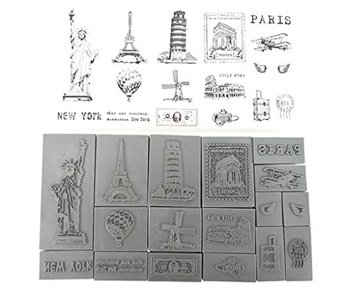 ALIMITOPIA Diary Stamp Set,Wooden Rubber Signet for Children DIY Scrapbooking Planner Card Making(17pcs,Around The World) - Thumbnail 2