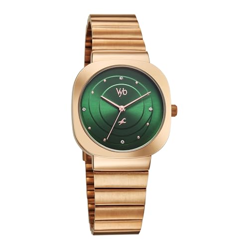 Image of Fastrack Vyb Mirage Quartz Analog Emerald Green Dial Metal Strap Watch for Women